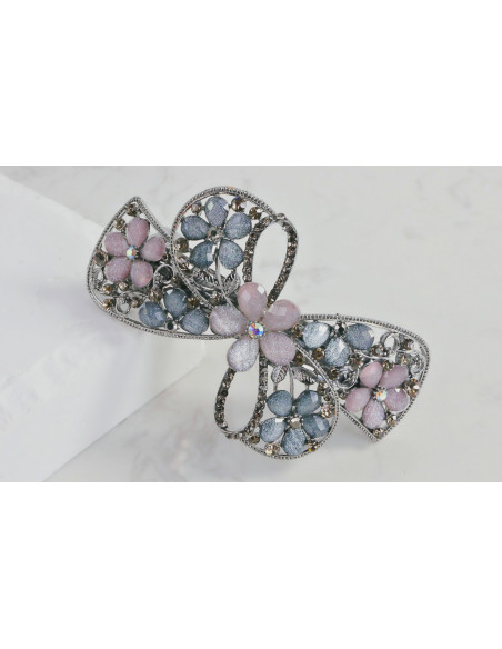 Klamra francuska KOKARDA Z KWIATAMI KRYSZTAŁKI Lolita Accessories