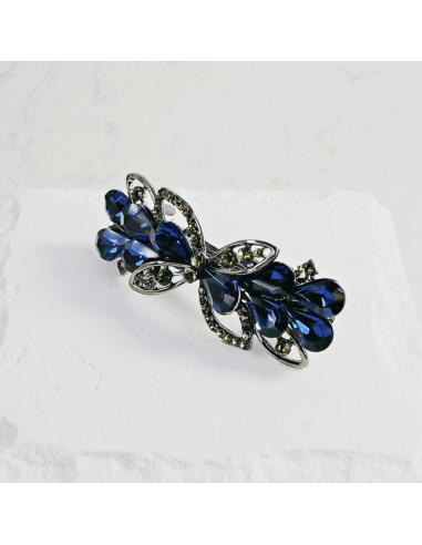 Klamra francuska KWIAT GRANATOWE KRYSZTAŁKI...