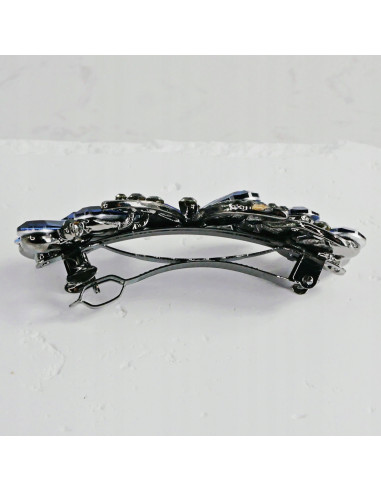 Klamra francuska KWIAT GRANATOWE KRYSZTAŁKI...