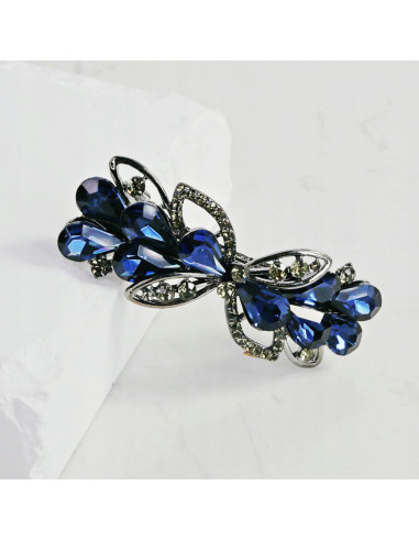 Klamra francuska KWIAT GRANATOWE KRYSZTAŁKI...