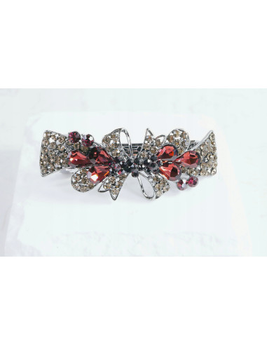 Klamra francuska KOKARDA BURGUNDOWE KRYSZTAŁKI Lolita Accessories