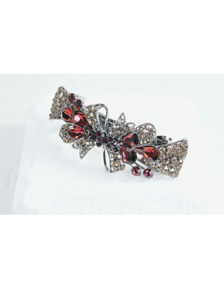 Klamra francuska KOKARDA BURGUNDOWE KRYSZTAŁKI Lolita Accessories