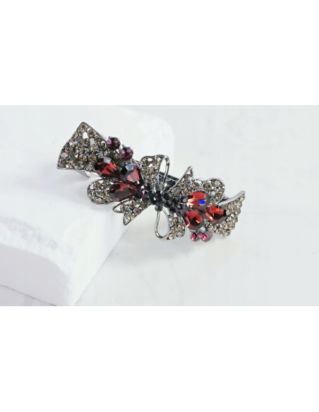 Klamra francuska KOKARDA BURGUNDOWE KRYSZTAŁKI Lolita Accessories