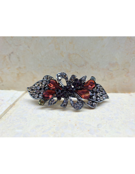 Klamra francuska KOKARDA BURGUNDOWE KRYSZTAŁKI Lolita Accessories