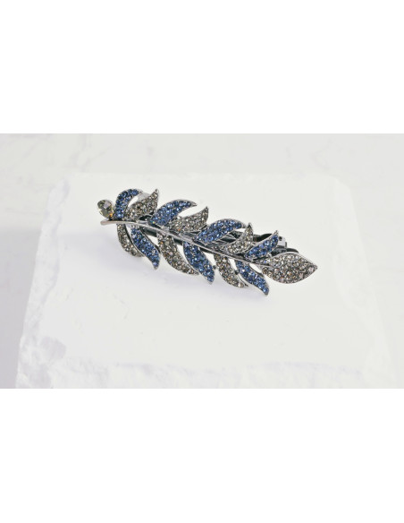 Klamra francuska LIŚĆ GRAFITOWE-GRANATOWE KRYSZTAŁKI Lolita Accessories