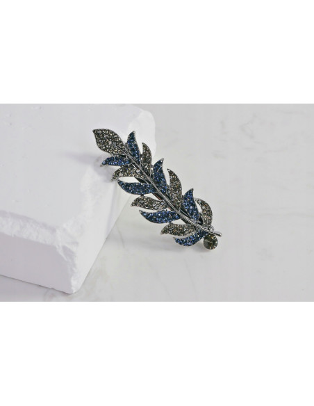 Klamra francuska LIŚĆ GRAFITOWE-GRANATOWE KRYSZTAŁKI Lolita Accessories