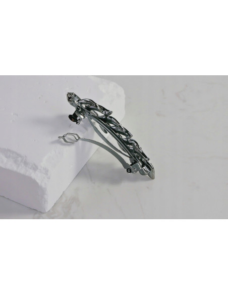 Klamra francuska LIŚĆ GRAFITOWE-GRANATOWE KRYSZTAŁKI Lolita Accessories