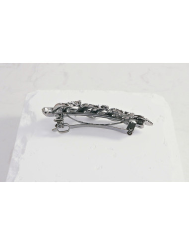 Klamra francuska LIŚĆ GRAFITOWE KRYSZTAŁKI...