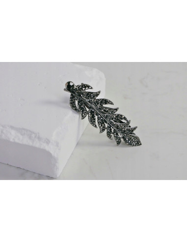 Klamra francuska LIŚĆ GRAFITOWE KRYSZTAŁKI...