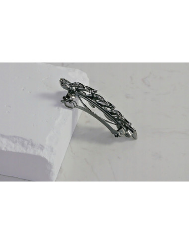 Klamra francuska LIŚĆ GRAFITOWE KRYSZTAŁKI...