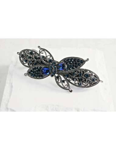 Klamra francuska KWIAT GRANATOWE KRYSZTAŁKI...