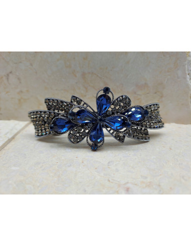 Klamra francuska KWIAT GRANATOWE KRYSZTAŁKI...