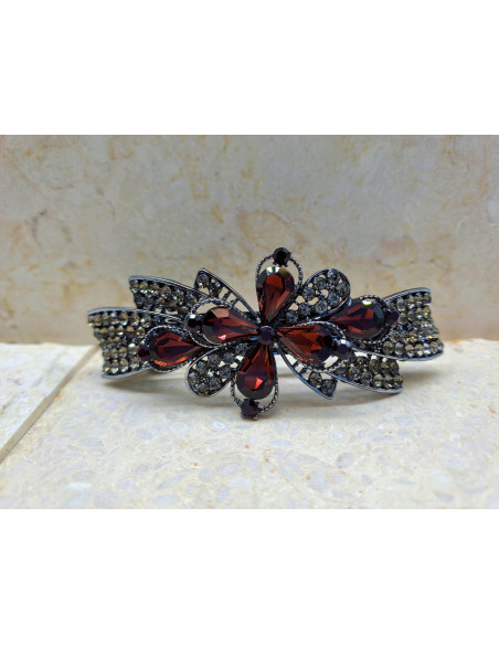 Klamra francuska KWIAT BURGUNDOWE KRYSZTAŁKI Lolita Accessories