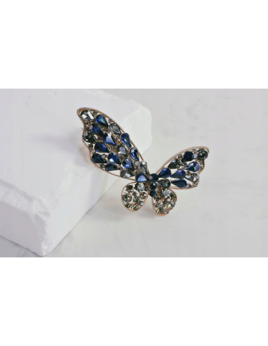 Klamra francuska MOTYL GRANATOWE KRYSZTAŁKI...