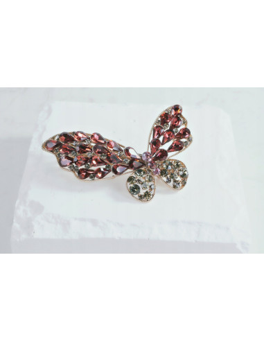 Klamra francuska MOTYL BURGUNDOWE KRYSZTAŁKI...