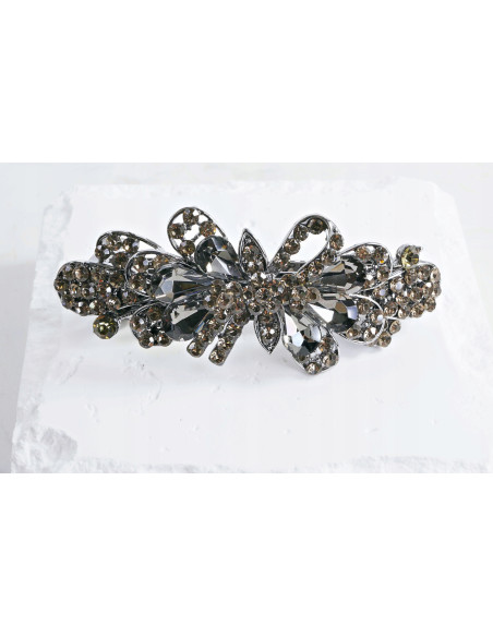 Klamra francuska KWIAT Z CEKINAMI GRAFITOWE KRYSZTAŁKI Lolita Accessories