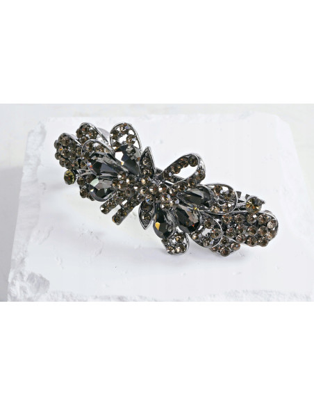 Klamra francuska KWIAT Z CEKINAMI GRAFITOWE KRYSZTAŁKI Lolita Accessories