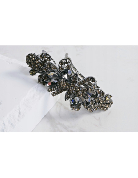 Klamra francuska KWIAT Z CEKINAMI GRAFITOWE KRYSZTAŁKI Lolita Accessories