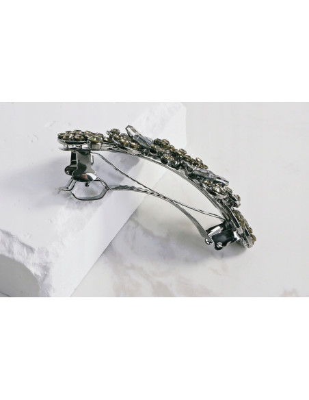 Klamra francuska KWIAT Z CEKINAMI GRAFITOWE KRYSZTAŁKI Lolita Accessories