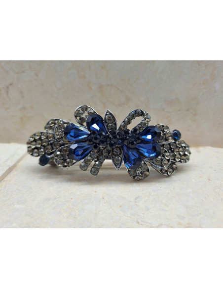 Klamra francuska KWIAT Z CEKINAMI GRANATOWE KRYSZTAŁKI Lolita Accessories