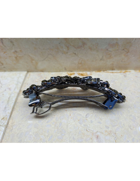 Klamra francuska KWIAT Z CEKINAMI GRANATOWE KRYSZTAŁKI Lolita Accessories