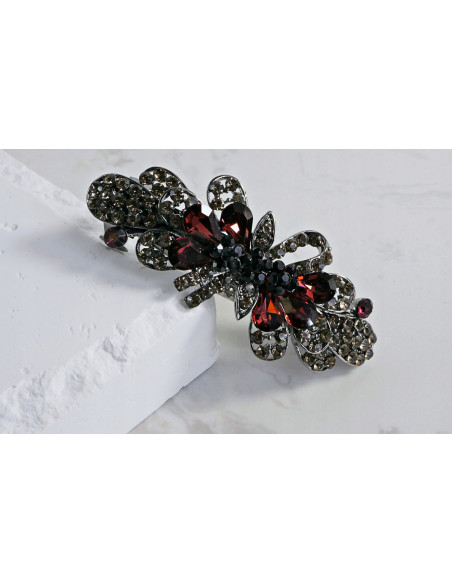 Klamra francuska KWIAT Z CEKINAMI BURGUNDOWE KRYSZTAŁKI Lolita Accessories