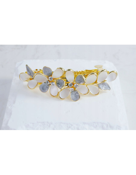 Klamra francuska KWIATKI BIAŁO-GRAFITOWE Lolita Accessories