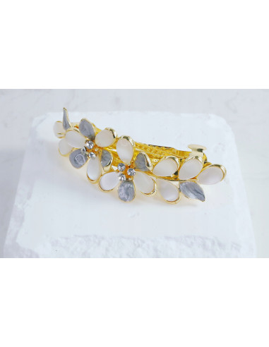 Klamra francuska KWIATKI BIAŁO-GRAFITOWE Lolita...