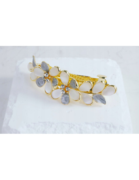 Klamra francuska KWIATKI BIAŁO-GRAFITOWE Lolita Accessories