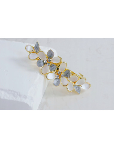 Klamra francuska KWIATKI BIAŁO-GRAFITOWE Lolita...