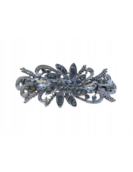 Klamra francuska GRAFITOWY KWIAT KRYSZTAŁKI I CYRKONIE Lolita Accessories