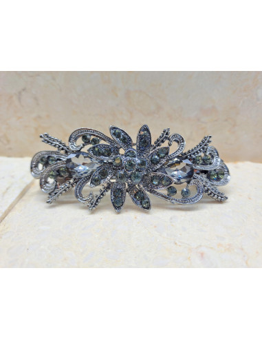 Klamra francuska GRAFITOWY KWIAT KRYSZTAŁKI I...