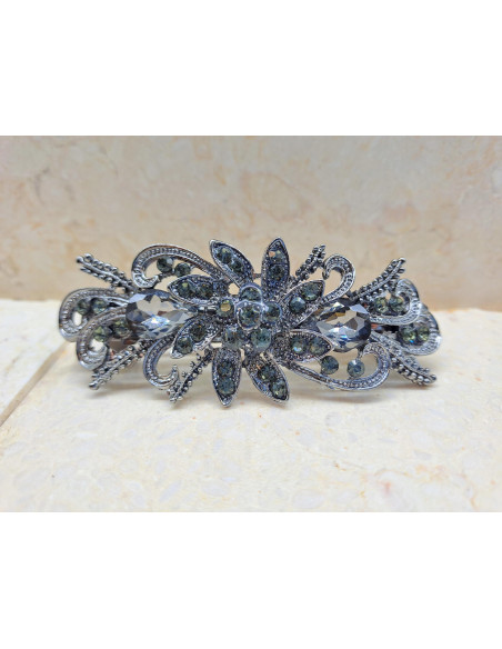 Klamra francuska GRAFITOWY KWIAT KRYSZTAŁKI I CYRKONIE Lolita Accessories