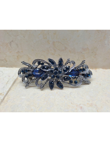 Klamra francuska GRANATOWY KWIAT KRYSZTAŁKI I...