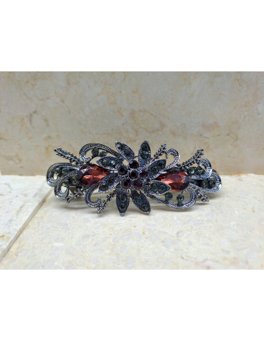 Klamra francuska BURGUNDOWY KWIAT KRYSZTAŁKI I...