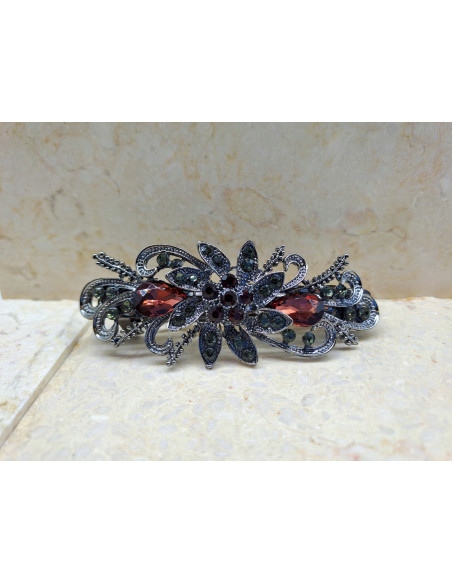 Klamra francuska BURGUNDOWY KWIAT KRYSZTAŁKI I CYRKONIE Lolita Accessories