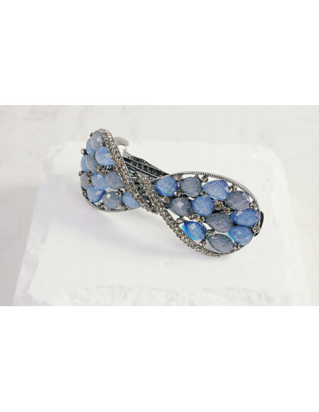 Klamra francuska KOKARDA ODCIENIE SZAROŚCI Z NIEBIESKIM Lolita Accessories