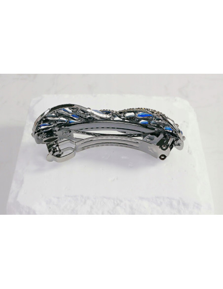 Klamra francuska KOKARDA ODCIENIE SZAROŚCI Z NIEBIESKIM Lolita Accessories