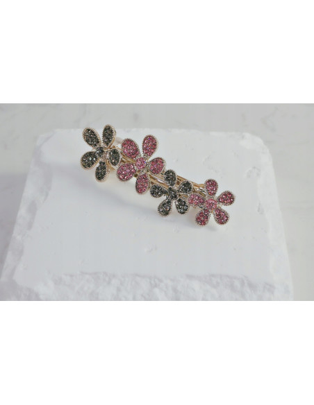 Klamra francuska 4 KWIATKI WYSADZANE KRYSZTAŁKAMI Lolita Accessories