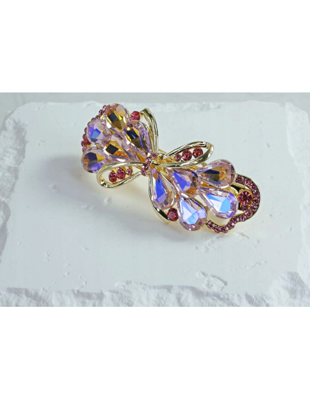 Klamra francuska ZŁOTA KOKARDA I RÓŻOWE KRYSZTAŁKI Lolita Accessories