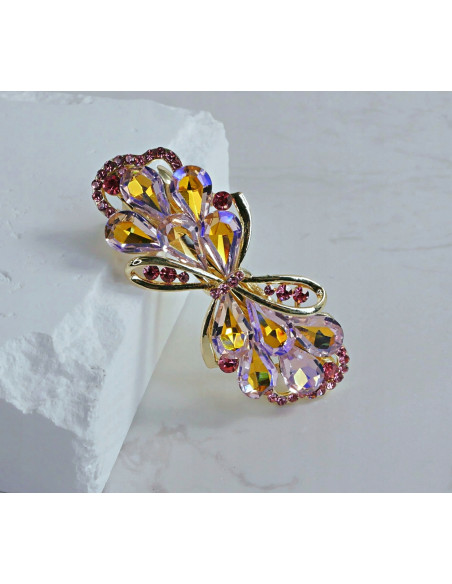 Klamra francuska ZŁOTA KOKARDA I RÓŻOWE KRYSZTAŁKI Lolita Accessories