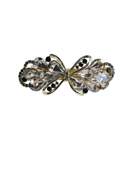 Klamra francuska ZŁOTA KOKARDA I GRAFITOWE KRYSZTAŁKI Lolita Accessories