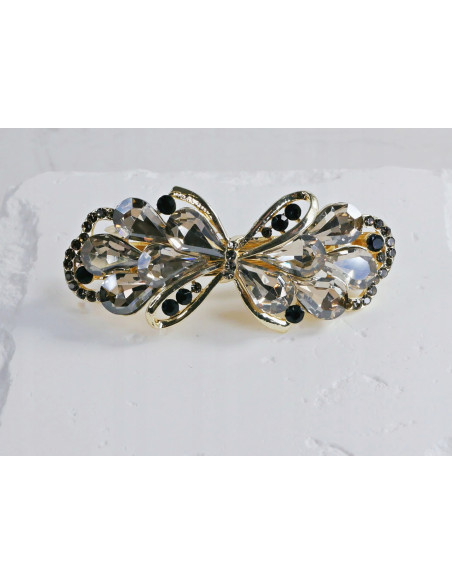 Klamra francuska ZŁOTA KOKARDA I GRAFITOWE KRYSZTAŁKI Lolita Accessories