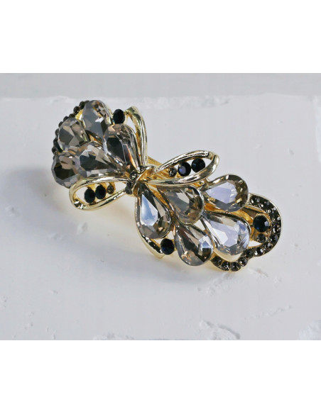 Klamra francuska ZŁOTA KOKARDA I GRAFITOWE KRYSZTAŁKI Lolita Accessories