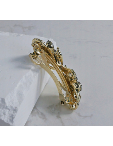 Klamra francuska ZŁOTA KOKARDA I GRAFITOWE KRYSZTAŁKI Lolita Accessories