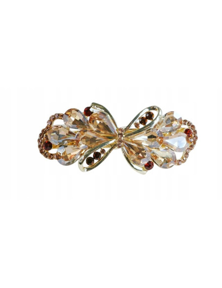 Klamra francuska ZŁOTA KOKARDA I BRĄZOWE KRYSZTAŁKI Lolita Accessories