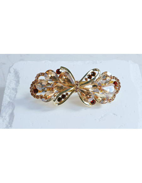 Klamra francuska ZŁOTA KOKARDA I BRĄZOWE KRYSZTAŁKI Lolita Accessories