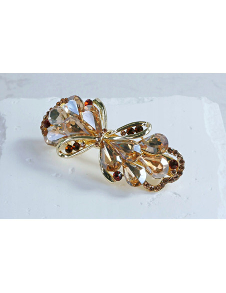 Klamra francuska ZŁOTA KOKARDA I BRĄZOWE KRYSZTAŁKI Lolita Accessories