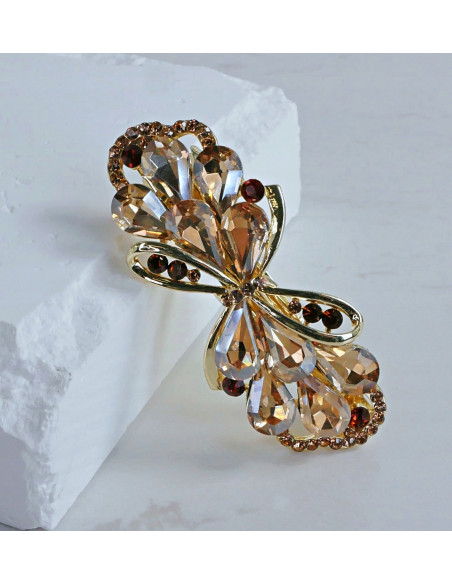 Klamra francuska ZŁOTA KOKARDA I BRĄZOWE KRYSZTAŁKI Lolita Accessories