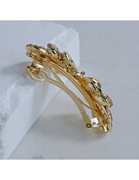 Klamra francuska ZŁOTA KOKARDA I BRĄZOWE KRYSZTAŁKI Lolita Accessories